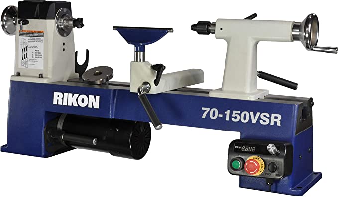 RIKON 70-150VSR 12″ x 16-1/2″ Midi VSR Lathe | Designed with a powerful 1HP DC motor, variable speed controls, digital RPM readout, and ample diameter and spindle length turning capacities