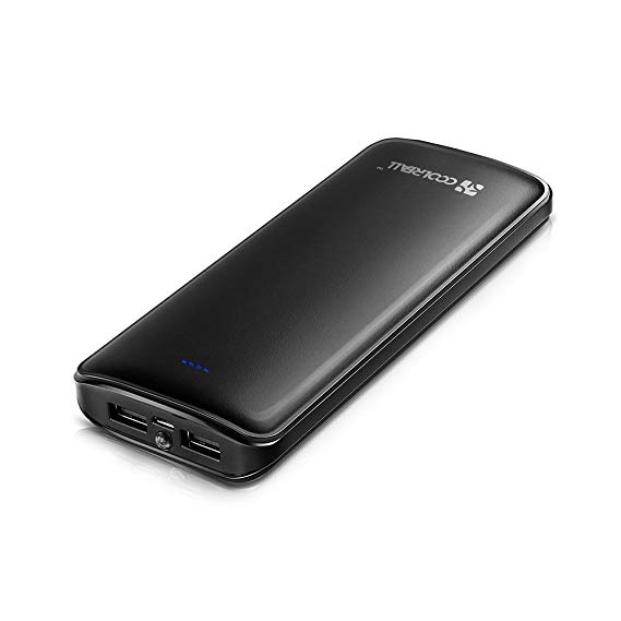 Coolreall Power Bank 15600mAh 2 Port USB Compact Portable Charger Ultra High Capacity External Rechargeable Battery Power Pack with Quick Charge and LED Flashlight for Most smartphones and tablets?Black?