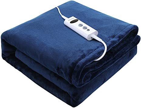 DISUPPO Electric Blanket Heated Throw (NTC), 130 x 180 cm Flannel Electric Throw for Warm, Heated Blanket with 10 Heating Levels, 1-9 Hours Auto-Off, Machine Washable, Overheating Protection
