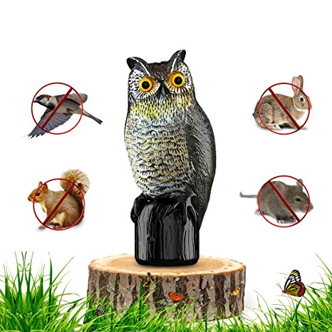 Premium Bird Repellent Fake Owl Decoy By BriteNway – Motion Activated & Solar Powered Scarecrow Diverter - Flashing Eyes & Frightening Sound – For Birds, Mice, Squirrels, Rabbits & Other Small Mammals