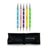 Winstonias Double Ended Nail Art Marbling Dotting Tool Pen Set w 10 Different Sizes 5 Colors - Manicure Pedicure