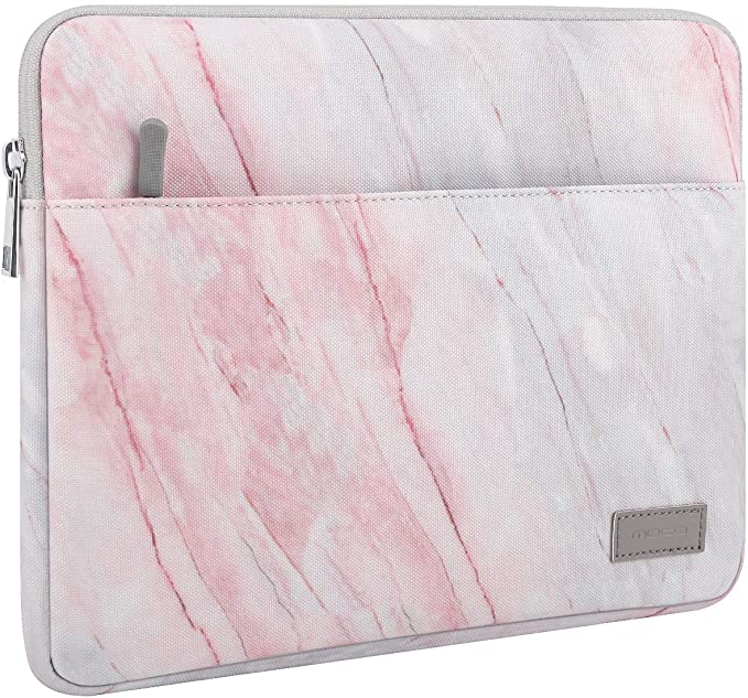 MoKo Laptop Sleeve Case Fits 12.3 Inch Surface Pro 7/6/5/4/3, Pro LTE 12.3", Surface Pro X, MacBook Air 11.6" Zipper Polyester Bag with Pocket, Fit Surface Pro Type Cover and Pen - Pink Gray Marble