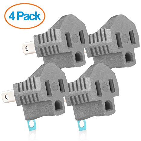 Yubi Power Grounding Adapter Plug - Grounded Outlet Adapter - 2 Prong to 3 Prong Adapter - 4 Pack - Gray