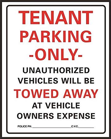 Hy-Ko Products 701 Tenant Parking Only Heavy Duty Plastic Sign 15" x 19.25" White/Black/Red, 1 Piece