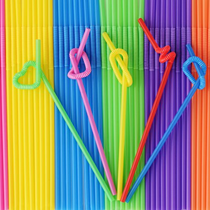 Be Lighted 10 inches Extra Long Drinking Straws, Individual Package Disposable Flexible Plastic Straws, Colored, 200pcs