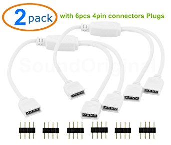 SoundOriginal 5050 RGB 1 to 2 Led light Strip Connector 2 Way Splitter Y Splitter for 5050 3528 RGB LED Light Strip with 6 Male 4 Pin Plugs (2pcs/pack)