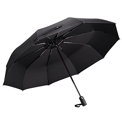 Compact Umbrella, TopElek Compact Auto Open & Close One Handed Operation 60 MPH Windproof Travel Umbrella with Larger 210T Teflon Water-repellent Canopy , 10 Ribs