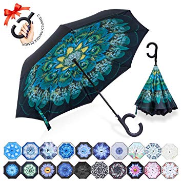 ZOMAKE Auto Open Double Layer Inverted Umbrella Cars Reverse Umbrella, UV Protection Windproof Large Straight Umbrella for Car Rain Outdoor With C-Shaped Handle