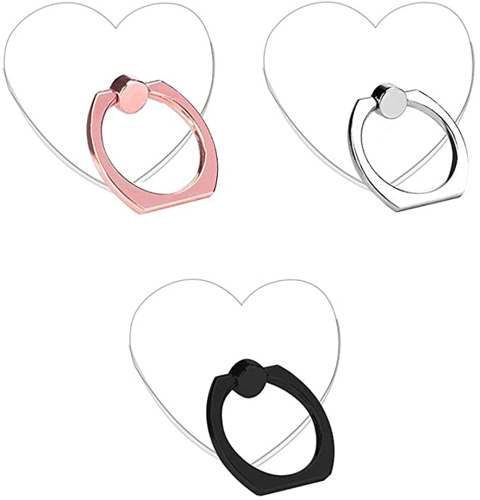 lenoup Transparent Heart Cell Phone Ring Holder, Clear Heart Cell Phone Ring Grip Kickstand, 360 Rotation Clear Ring Finger Grip Stand