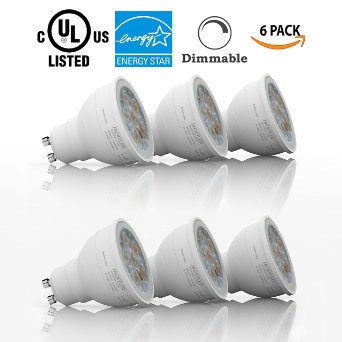 JACKYLED Dimmable GU10 Led Light Bulb (6 Packs) 7.5W Soft White 75W Replacement Spotlight 3000K with 500 Lumen Brightness, Best Energy Saver & Heat Resistant   UL Listed & Star Qualified Lighting