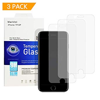 Marktol Screen Protector Compatible with iPhone 8 Plus iPhone 7 Plus [5.5"], [3 Pack] Premium Tempered Glass Screen Protector Lifetime Replacement Warranty Case Friendly,Anti-Scratch