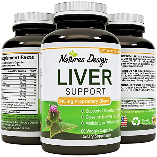 100% Pure Liver Support Supplement with High Quality Milk Thistle Zinc Vitamins Natural Detox Liver Cleanse Digestive Support Immune System Benefits Weight Loss Antioxidant Turmeric by Natures Design