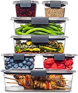 Rubbermaid 14-Piece Brilliance Food Storage Containers with Lids for Lunch, Meal Prep, and Leftovers, Dishwasher Safe, Clear/Grey