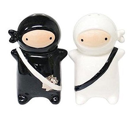 180 Degrees Pj0345 Japanese Ninja Kids Salt & Pepper Shaker Set, Black and White