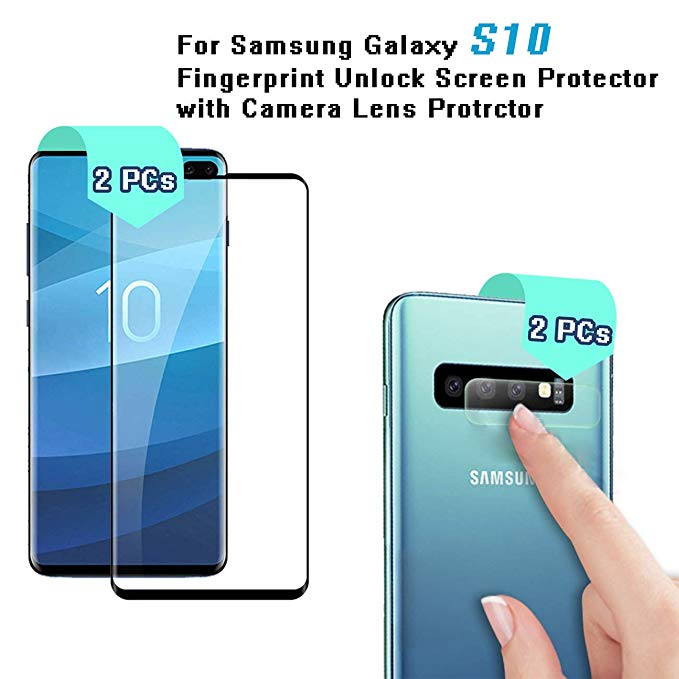 Galaxy S10 (6.1'') Screen Protector with Camera Lens Protector, [9H Hardness][Anti-Fingerprint][Ultra-Clear][Bubble Free] Tempered Glass Screen Protector for Samsung Galaxy S10