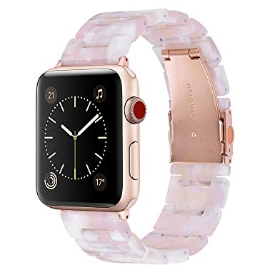 V-MORO Resin Strap Compatible with Apple Watch Band 38mm 40mm Series 5/4/3/2/1 Women Men with Stainless Steel Buckle, Apple iWatch Replacement Wristband Bracelet (Floral Pink, 38mm)