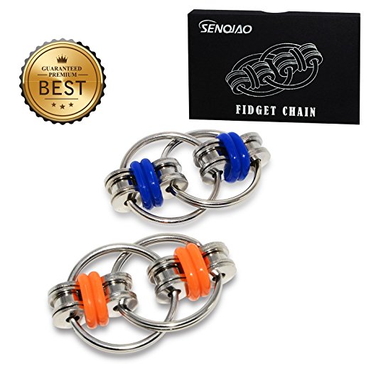 SENQIAO Fidget Spinner Hand Spinner Fidget Toy with Durable Rust Resistant Rings and Chain Parts Perfect Device for School, Work, Meetings, Church, Libraries and More (Blue Orange)