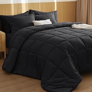 PHF Black King Size Comforter Set, 3 Pieces Ultra Soft Fluffy Bedding Set for All Season, Lightweight Cooling Breathable Cozy Bed Set with 1 Comforter and 2 Pillow Shams