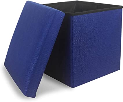 Cosaving Storage Ottoman Cube Folding Ottomans with Storage Foot Rest Stool Seat Foldable Storage Ottoman Boxes Square Toy Chest Padded with Memory Foam Lid Sofa Bed Bench for Space Saving 30x30x30 cm, Navy