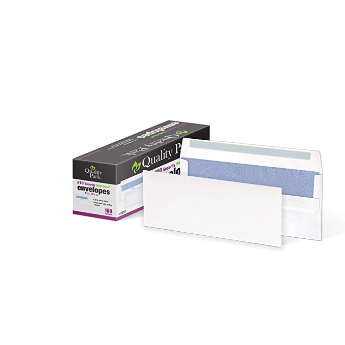 Quality Park #10 Security Tinted Envelopes with Redi-Seal Self Seal Closure for Business Mailing, 24 lb White Wove, 4-1/8 x 9-1/2, 100 per Box (11217)