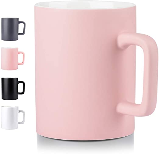 Ceramic Cup，NEWANOVI Smooth Frosted Porcelain Mug, Coffee Mugs, Tea Cup, for Office and Home, Health Gift, Maximum Capacity 16.9oz, Pink, Single One