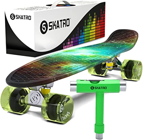 Skatro Mini Cruiser Skateboard. 22x6inch Retro Style Plastic Board Comes Complete