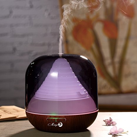 QITECO Misyo 300ml Transparent Aromatherapy Ultrasonic Essential Oil Diffusers Humidifier, Maximum 16h Misting, also Can be Color Night Light