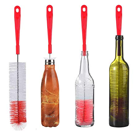 ALINK 16in Extra Long Red Bottle Cleaning Brush Cleaner for Washing Narrow Neck Beer, Wine, Kombucha, Thermos, Nalgene, Carafe, Yeti, SWell, Brewing Bottles, Hummingbird Feeder