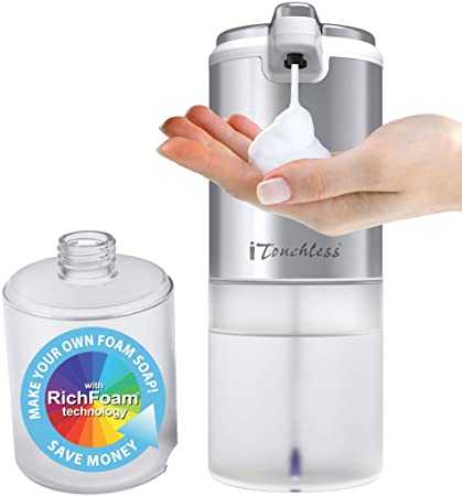 iTouchless 11 fl oz/325 ml Sensor Foam Soap Dispenser Rust-Free Automatic Touchless Pump, Mix Your Own FoamSoap, Restroom, Bathroom, Kitchen, Save Time and Money, Ultraclean, Brushed Stainless Steel