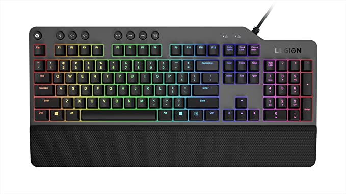 Lenovo GY40T26478 Legion K500 RGB Mechanical Gaming Keyboard, 3 Zone Full-Size Keyboard, 7 User Programmable Hot Keys; 16.8 Million Colors, 50 Million-Click Red Mechanical Keys, Detachable Palm Rest