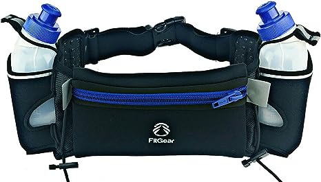 FIT Gear Amazing Best Neoprene Water Proof Hydration Running Belt Includes (2) 10 ounce BPA Free, Leak Proof Water Bottles, 7.0" Pouch Fits All Smartphones Even and IPhone 6 Plus (Remove Case) By