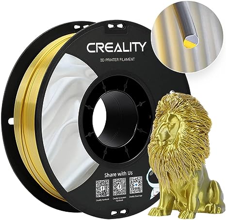 Creality Silk Filament, PLA 3D Printer Filament 1.75mm, Silk Shiny PLA Filament  /-0.02mm, 3D Printing Filament 1KG/2.2lb (Golden-Silver)