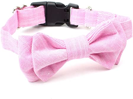 BCB Wear Dog Cotton Collar with Bow Tie - Fully Adjustable for Any Size Pet Large to Small