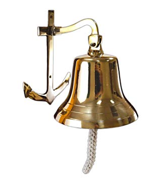 Nautical Club Ships Bell - Large - Solid Brass W/mounting Bracket and Anchor New