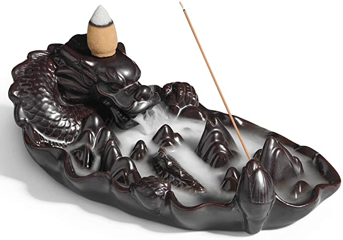 ComSaf Waterfall Dragon Backflow Incense Burner Ceramic, Handmade Censer Incense Cone Incense Stick Holder, Aromatherapy Ornament Home Decor Porcelain Yoga Meditation Relaxation Office Gift, Mountain