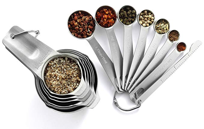 Spring Chef Measuring Cups and Spoons Set Stainless Steel - Kitchen Gadgets Tools & Utensils for Cooking & Baking - 15 piece Set of Baking Spoons and Cups with Leveler