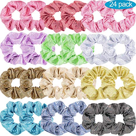 24 Pieces Shiny Metallic Scrunchies Hair Scrunchies Elastic Hair Bands Scrunchy Hair Ties Ropes for Women or Girls Hair Accessories, Large (Color 1)