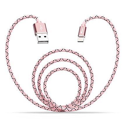 Lightning Cable, Aimus 4FT/1.2M Nylon Braided 8 Pin Lightning to USB Sync Data & Fast Charging Cable for iPhone 7/7 Plus, iPhone 6/6S/6 Plus/6S Plus, iPhone 5/5S/5C/SE, iPad Mini 2 3 4 Air iPod and Other More Devices (Rose Gold)