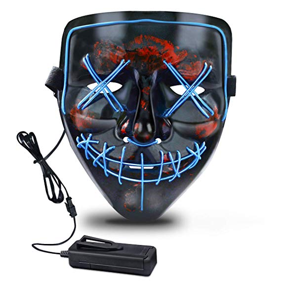 Halloween Mask, Light Up LED Halloween Mask with 3 Light Modes Scary Mask for Halloween Costumes, Cosplay, Festival, Party Ideal or Men, Women, and Kids Comfortable All Night Wear Black