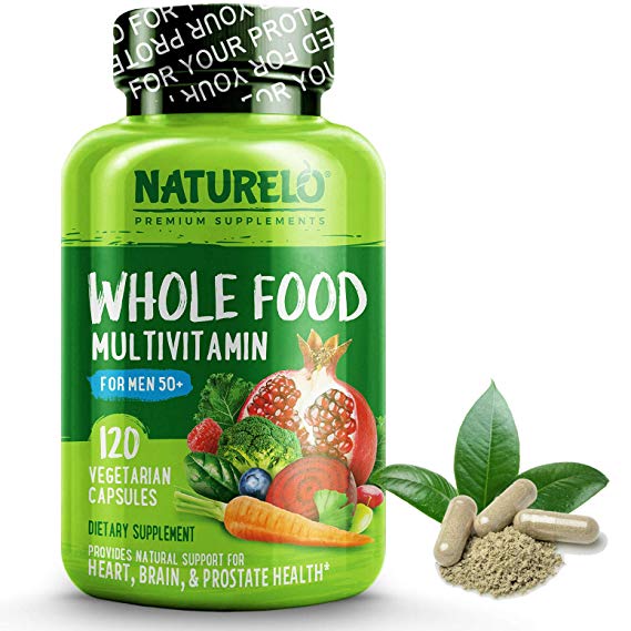 NATURELO Whole Food Multivitamin for Men 50  - with Natural Vitamins, Minerals, Organic Extracts - Vegan Vegetarian - Best for Energy, Brain, Heart and Eye Health - 120 Capsules