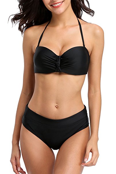 ATTRACO Women's Bikinis Sets Twist Two Piece Bathing Suits Solid Swimsuit