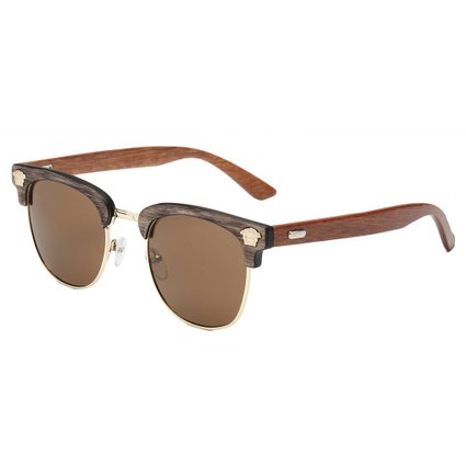 Simvey Retro Clubmaster Classic Wood Half Frame Horn Rimmed Wayfarer Sunglasses UV400