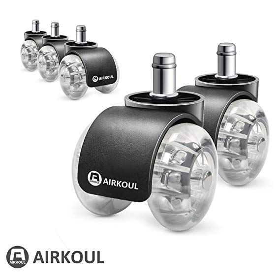 Airkoul Office Chair Caster Wheels, 5Pcs 2 Inches PU Replacements Wheels,Double Wheel, Universal Fit Safe for Hardwood Floor,Smooth & Quiet
