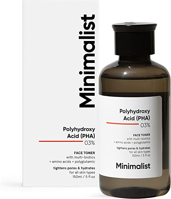 Minimalist PHA 3% Alcohol Free Face Toner, 150 ml | Pore Tightening & Mild Exfoliation for Oily, Acne Prone, Sensitive & Normal Skin | Hydrating Face Toner for Glowing Skin