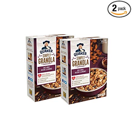 Quaker Simply Granola, Oats, Honey, Raisins and Almonds, 28 oz Boxes, 2 Count