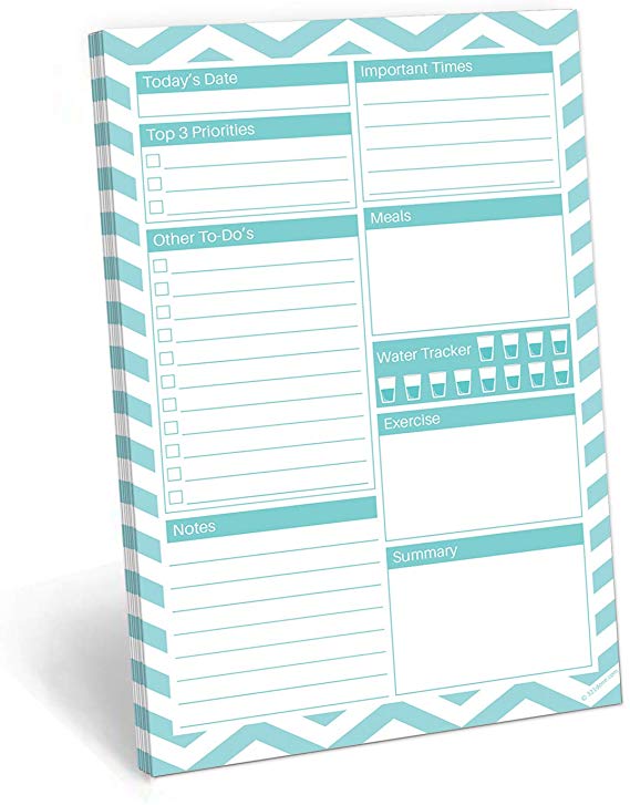 321Done Daily Plan Notepad - 50 Sheets (5.5" x 8.5") - Day to Do List Planning Checklist Tear-Off Paper Planner Pad - Made in USA - Chevron Teal