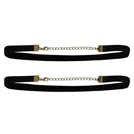 Evelots 2 Black Classic Choker Necklaces, 15"