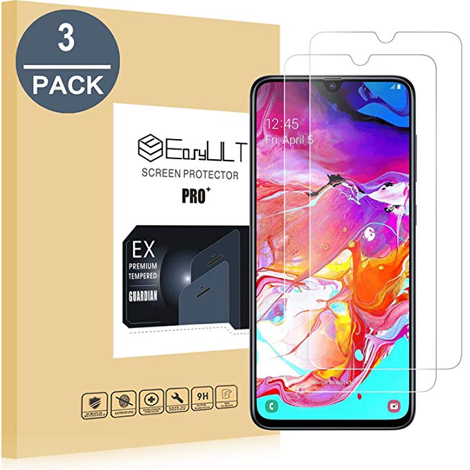 [3 Pack] Galaxy A70 Screen Protector, EasyULT Premium Tempered Glass Screen Protector,with Double Defense Technology with [2.5D Round Edge] [9H Hardness] [Crystal Clear] [Scratch Resist] [No-Bubble]