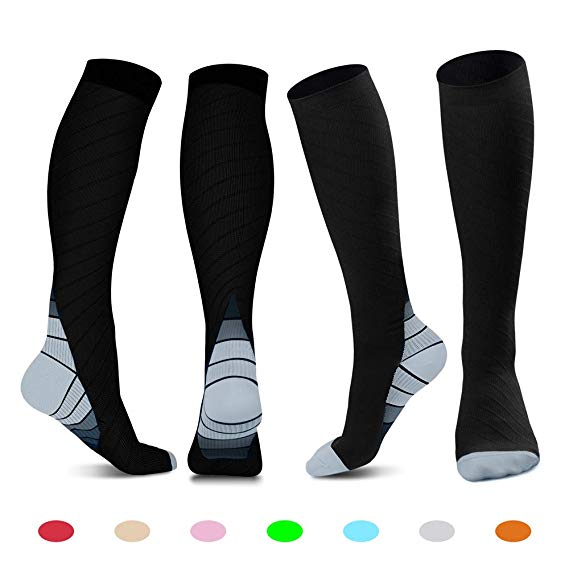 Kekilo 2 Pair Update Compression Socks (20-30mmHg) to Protect Recovery&Circulation Claf and muscle for Men&Women like Athlete,Nurse,Teacher,Cycling,Runing,Climbing,Long Time Standing (Grey, S/M)