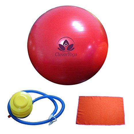 Clever Yoga Ball Exercise Ball FREE Hand Towel Foot Pump – Anti-Burst Balance Ball with Our Special “Namaste”
